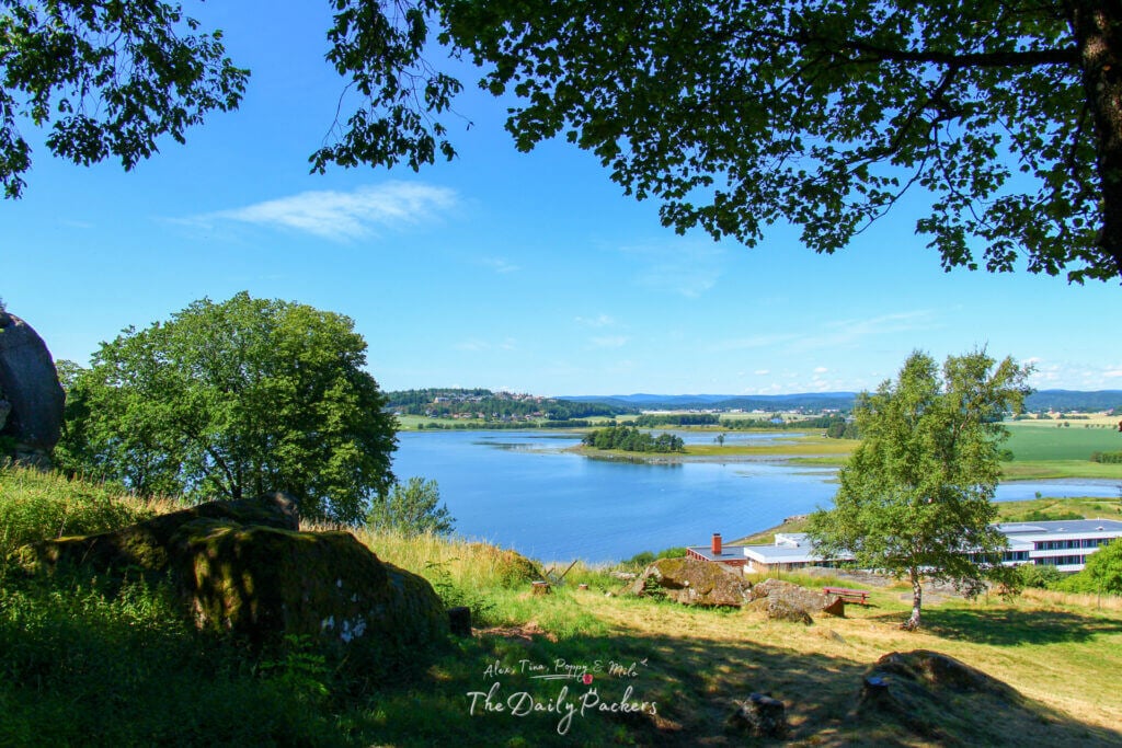 Scenic view of the fjord and countryside from Castle Hill in Tønsberg.