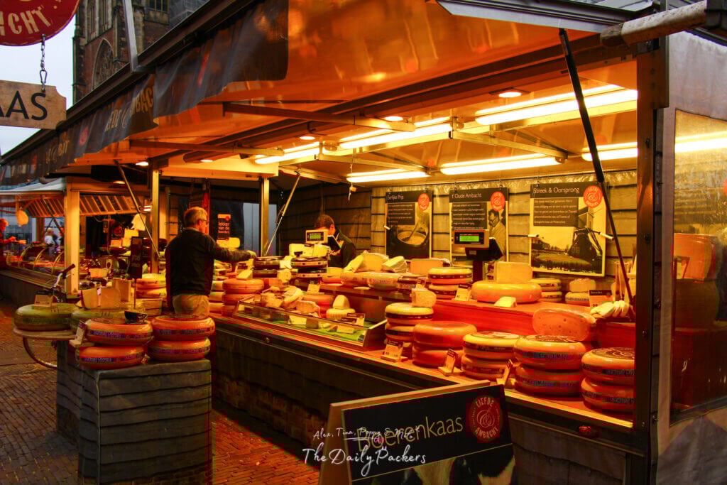 Dutch cheese stall at Haarlem’s Grote Markt during the evening market