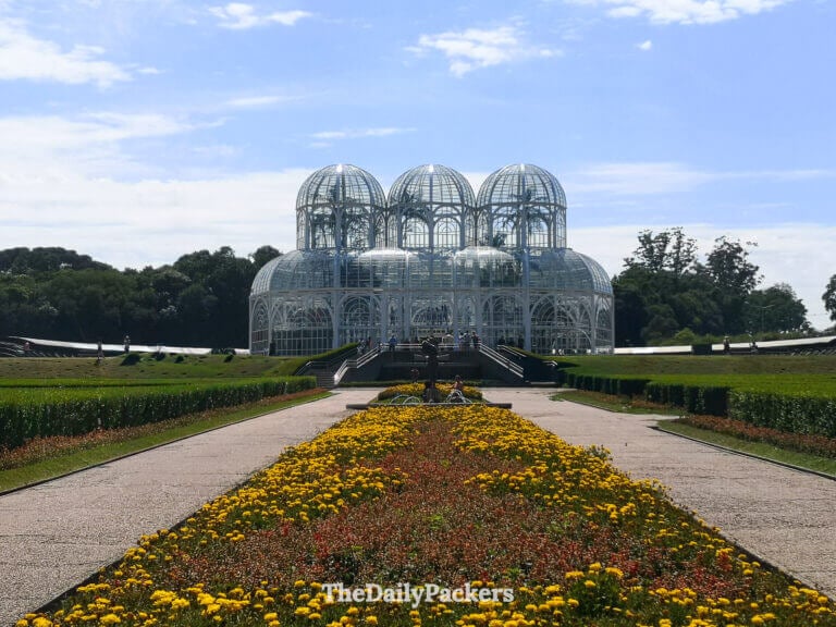 Botanical Garden of Curitiba with manicured paths, trees and open green spaces on a sunny day