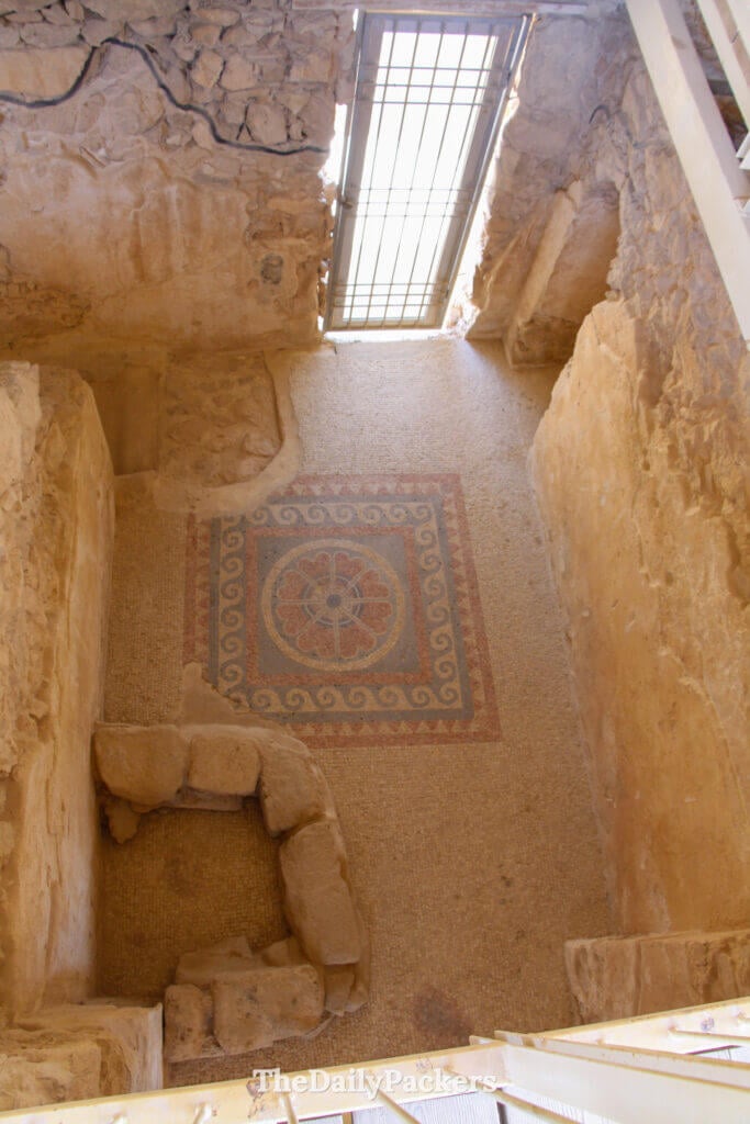 Interior room ruins at Masada fortress showing preserved stone walls and remnants of ancient desert architecture