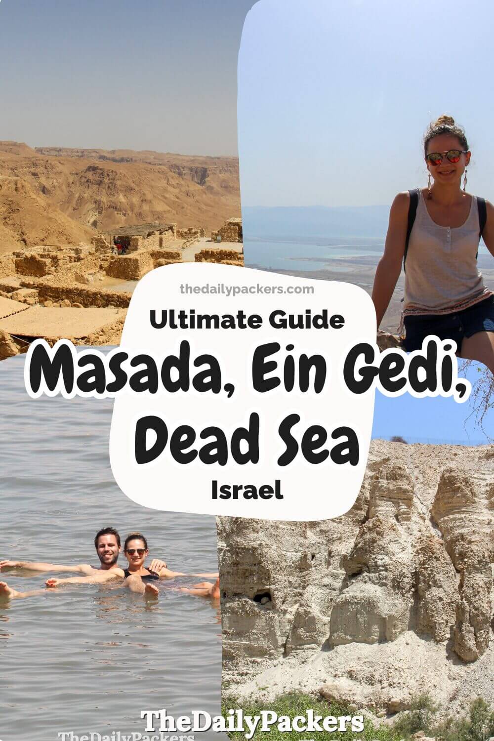 Travel guide cover featuring Masada fortress, Ein Gedi oasis, and the Dead Sea landscape in southern Israel
