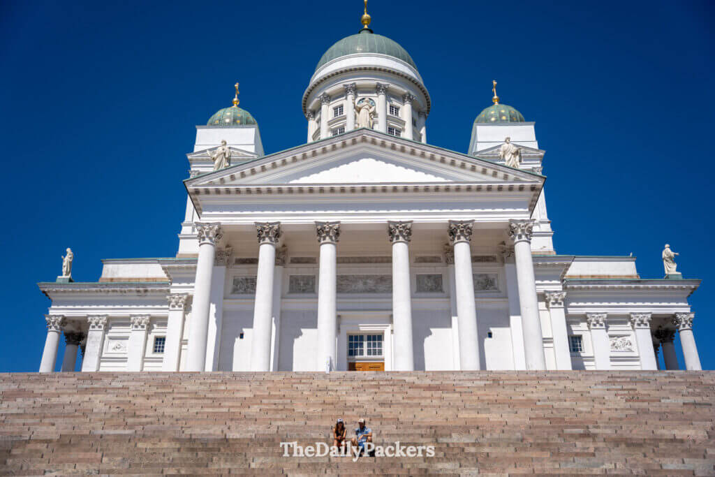 Helsinki Cathedral framed against blue sky in early summer
