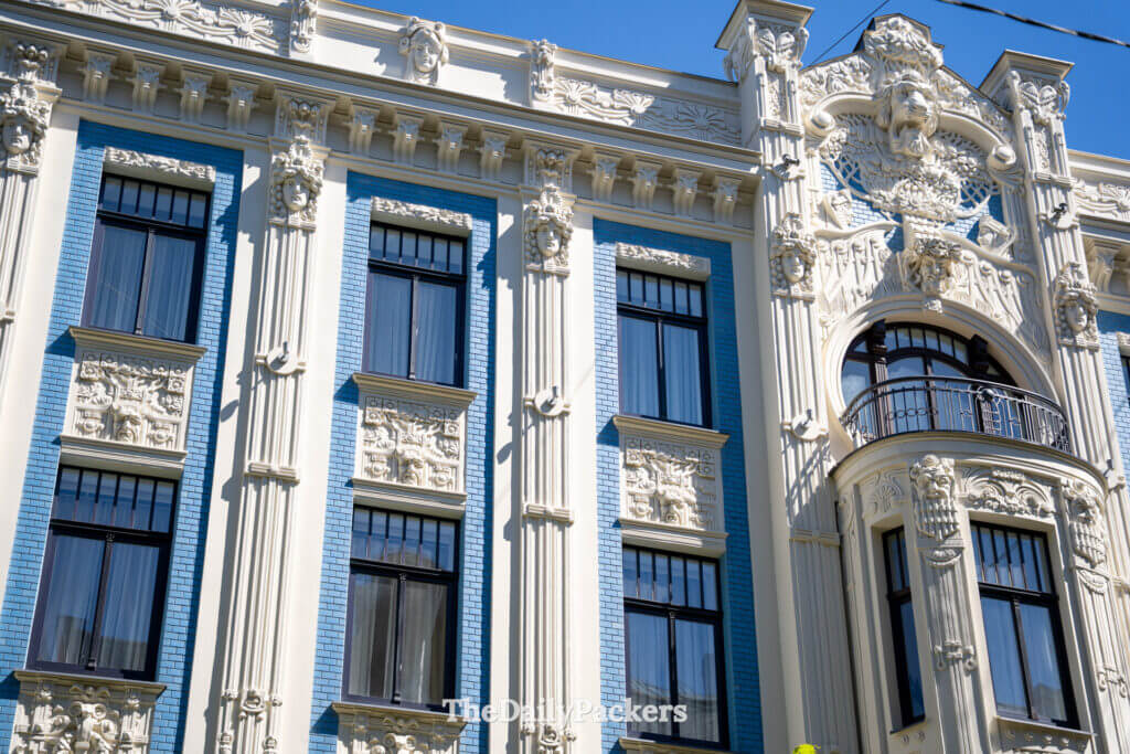 Art Nouveau building facade on Alberta iela in Riga, Latvia