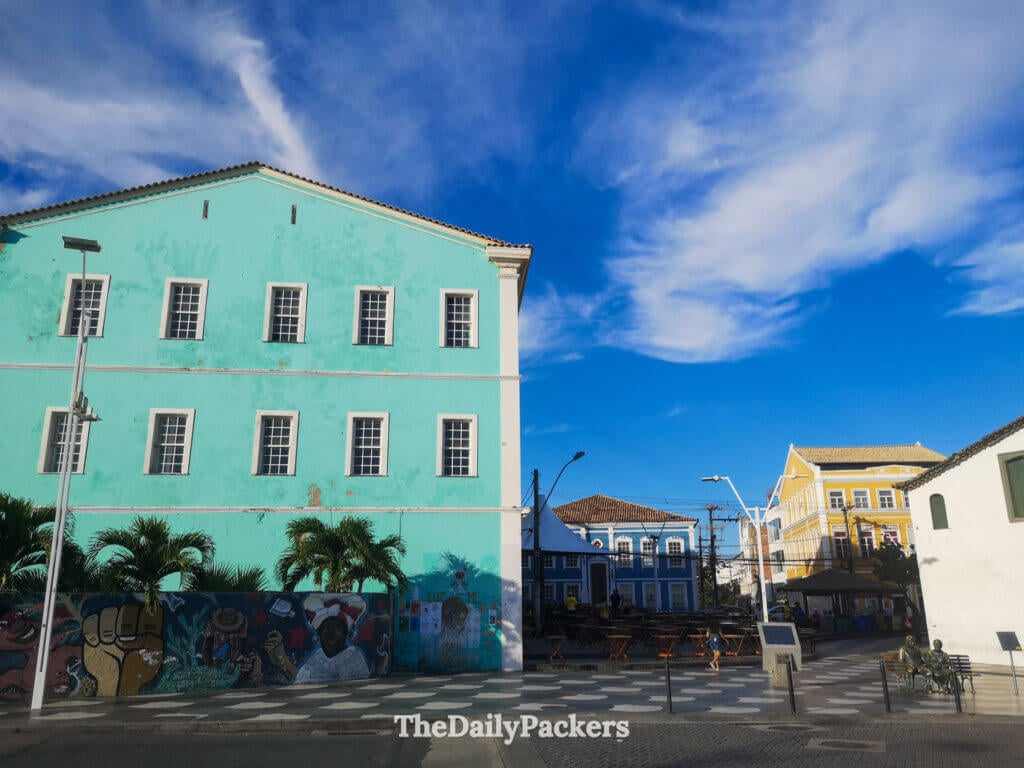 Colorful colonial buildings in Rio Vermelho, Salvador, showcasing the historic architecture and artistic street atmosphere
