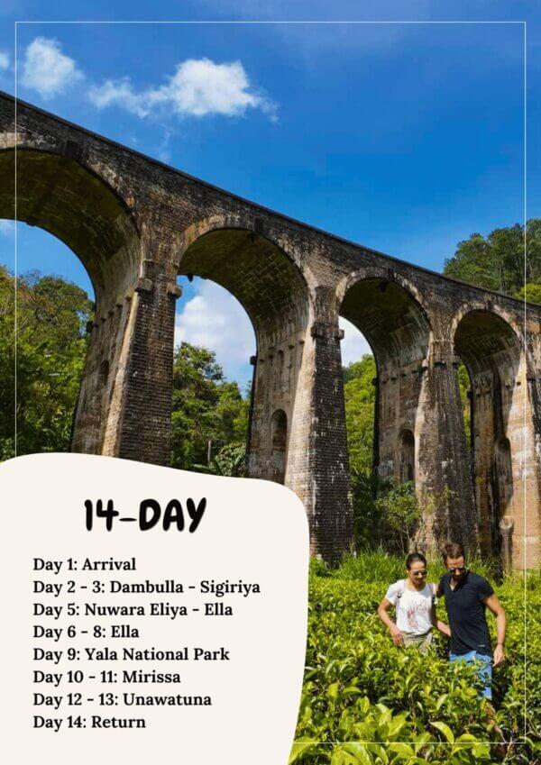 Sri Lanka 14 day itinerary overview with Nine Arch Bridge and tea plantation walk