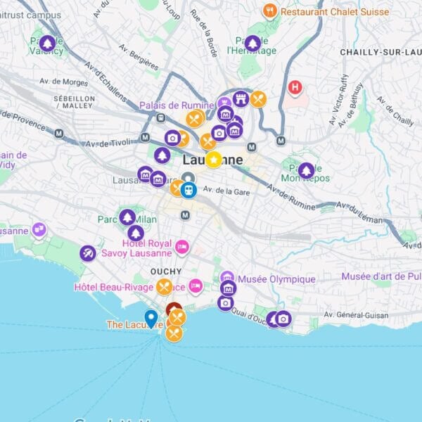 Detailed Google Map of Lausanne with attractions, transport and places to eat marked