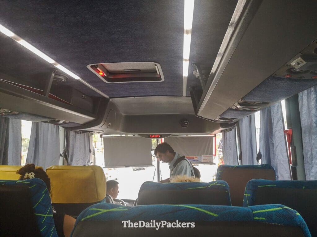 Passenger area inside regional bus from Capilla del Monte to VGB