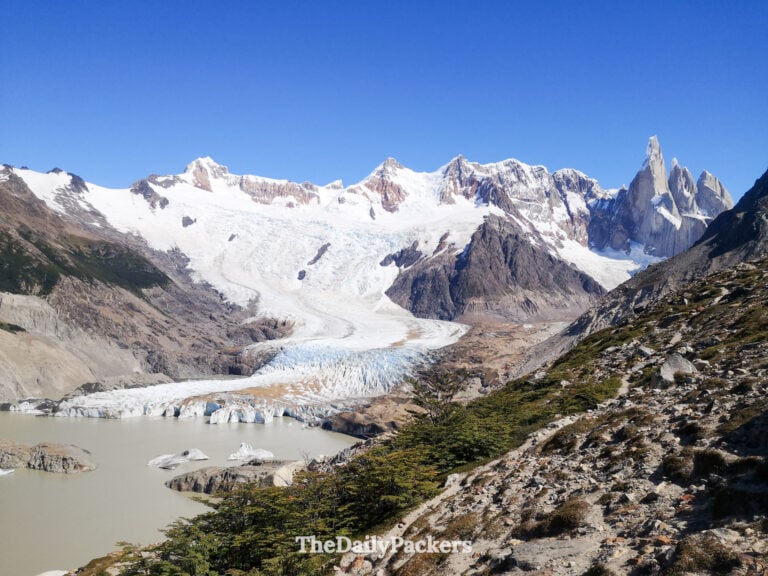 Cerro Torre glacier flowing into Laguna Torre in El Chalté