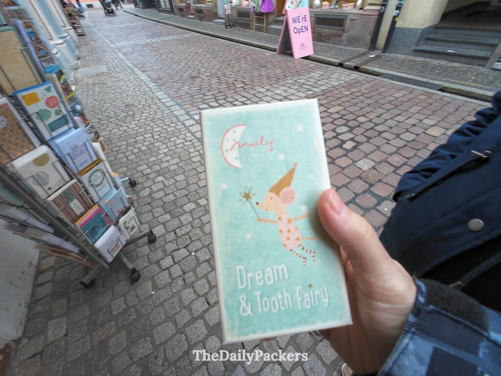 Dream and Tooth Fairy souvenir card from a small shop in Freiburg old town