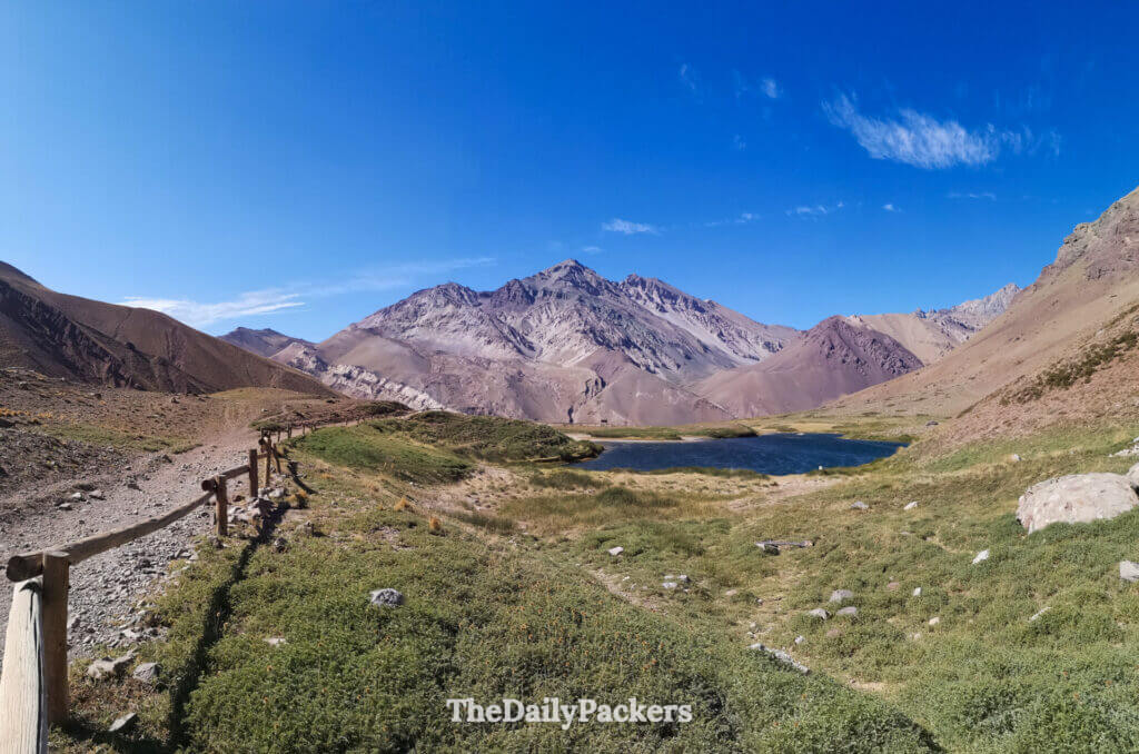 Horcones Lagoon with rugged Andes mountains in Aconcagua Provincial Park