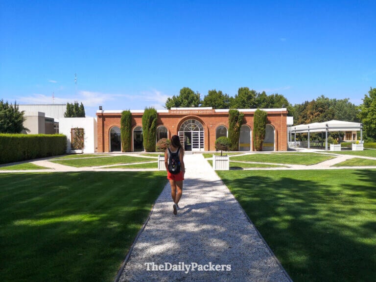 Visitor walking toward Bodegas Chandon entrance in Mendoza, Argentina