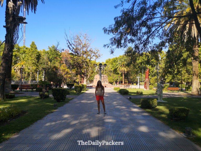 Walking through Plaza San Martín, San Rafael’s central park