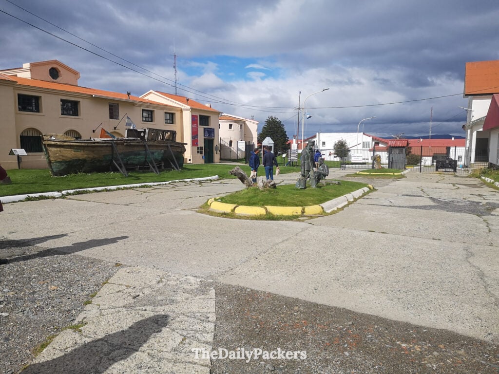 Courtyard of Maritime Museum Ushuaia with historic boat display