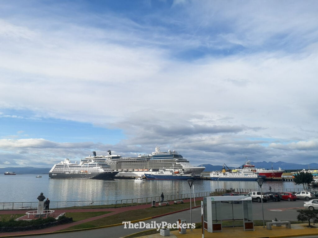 Cruise ships docked at Ushuaia port on the Beagle Channel
