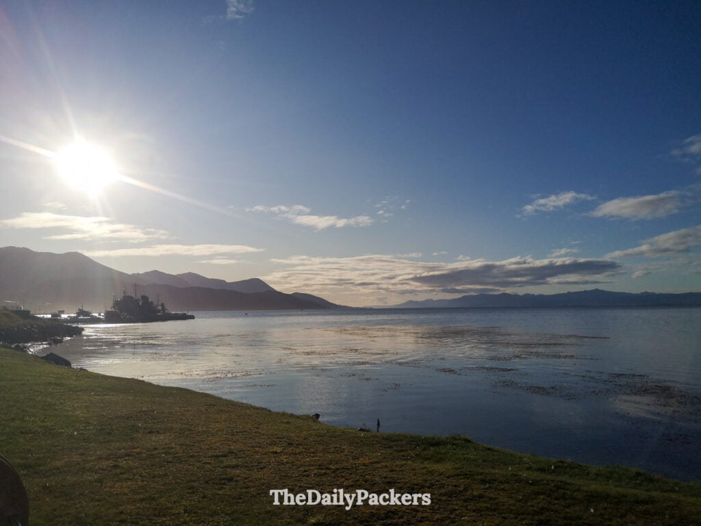 Beagle Channel shoreline at sunset in Ushuaia