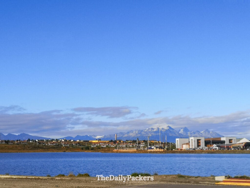 Ushuaia waterfront and Andes range across the bay