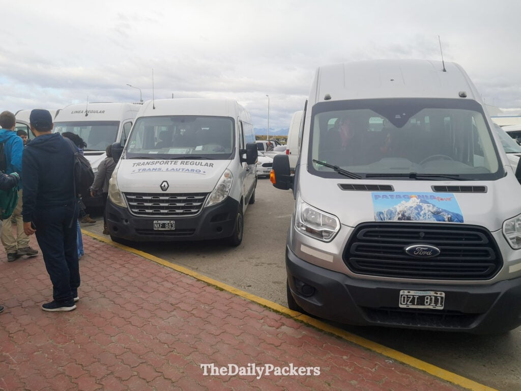 Transport vans in Ushuaia offering regular transfers to Tierra del Fuego National Park