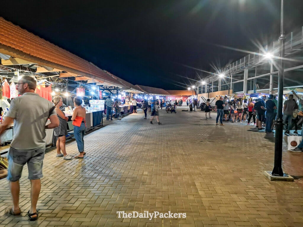 Night market in Villa General Belgrano with artisan stalls and food stands