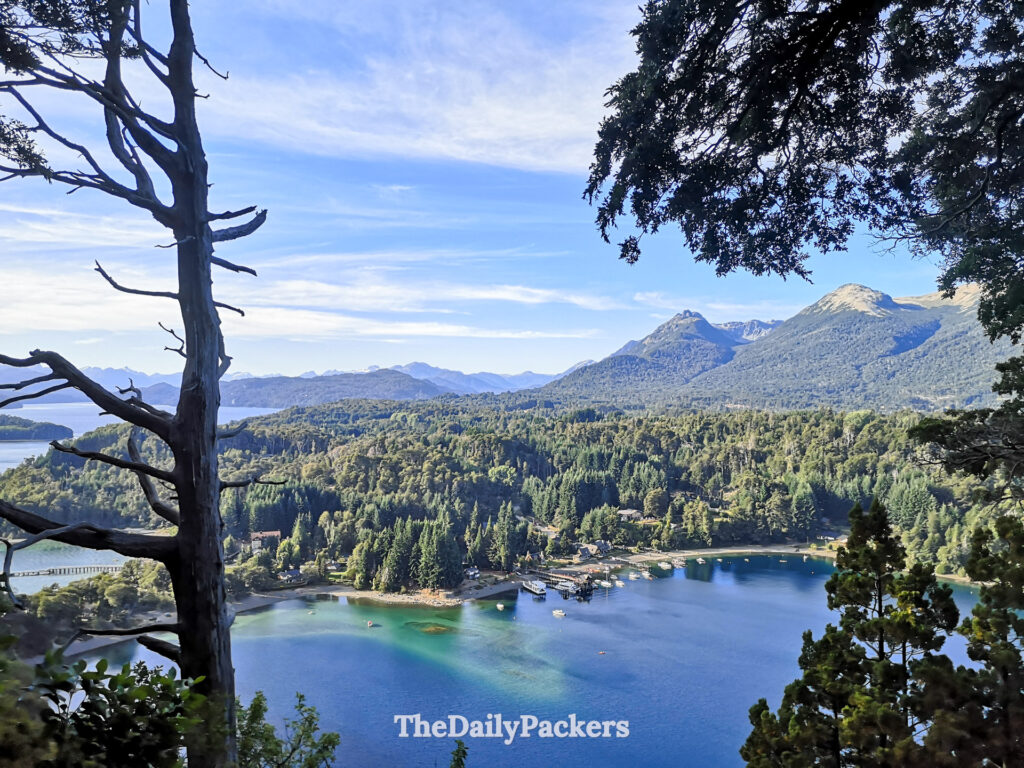 View of Bahía Mansa and Andes from Los Arrayanes trail