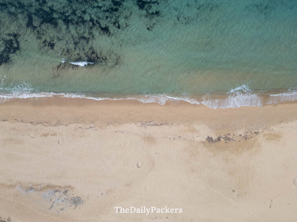 Up down aerial view of the plage d'Arone in Corsica